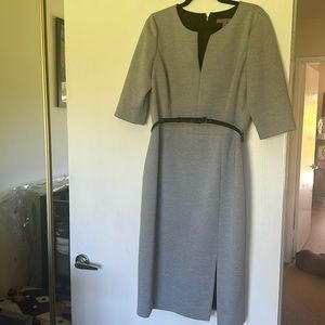 Classiques Entier 14 gray/black herringbone dress, no pockets and black belt.